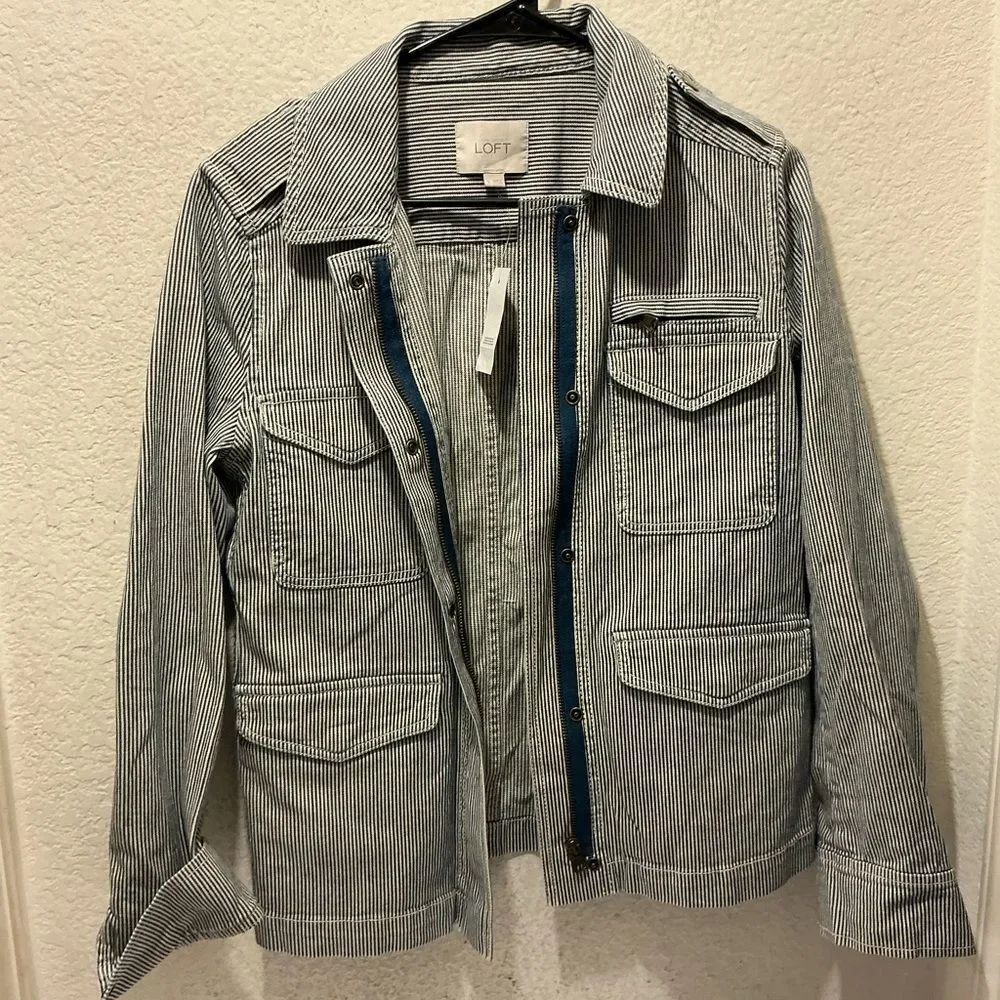 NWT Loft railroad stripe denim jacket size small